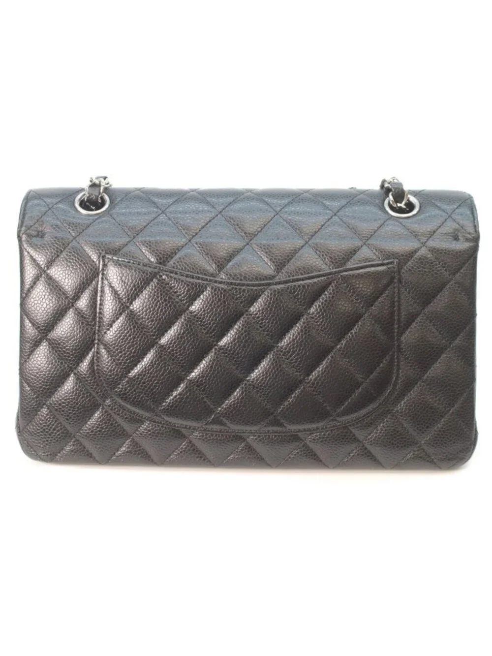 Chanel Black Caviar Silver Double Flap Bag Quilted 25